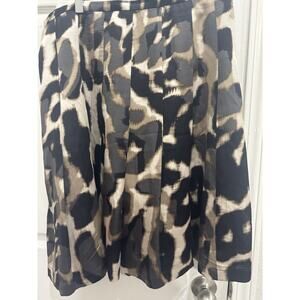 Max Mara Weekend Brown Geometric Pleated Midi Skirt Sz 12 Women's 100% Silk